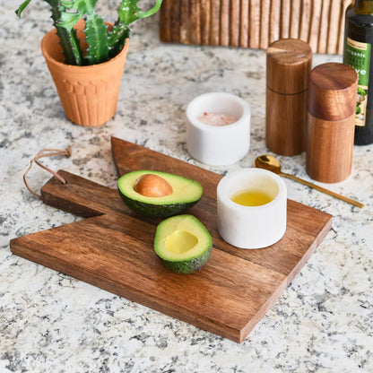 Main + Mesa Geometric Wood Cutting Board, Medium Natural with Leather Tie