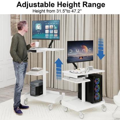 Natwind Mobile Workstation Cart with Monitor Mount,Height Adjustable Rolling Computer Cart, Heavy-Duty Rolling Standing Desk with CPU Holder for Home Office, School,Warehouse, Medical, Workshop