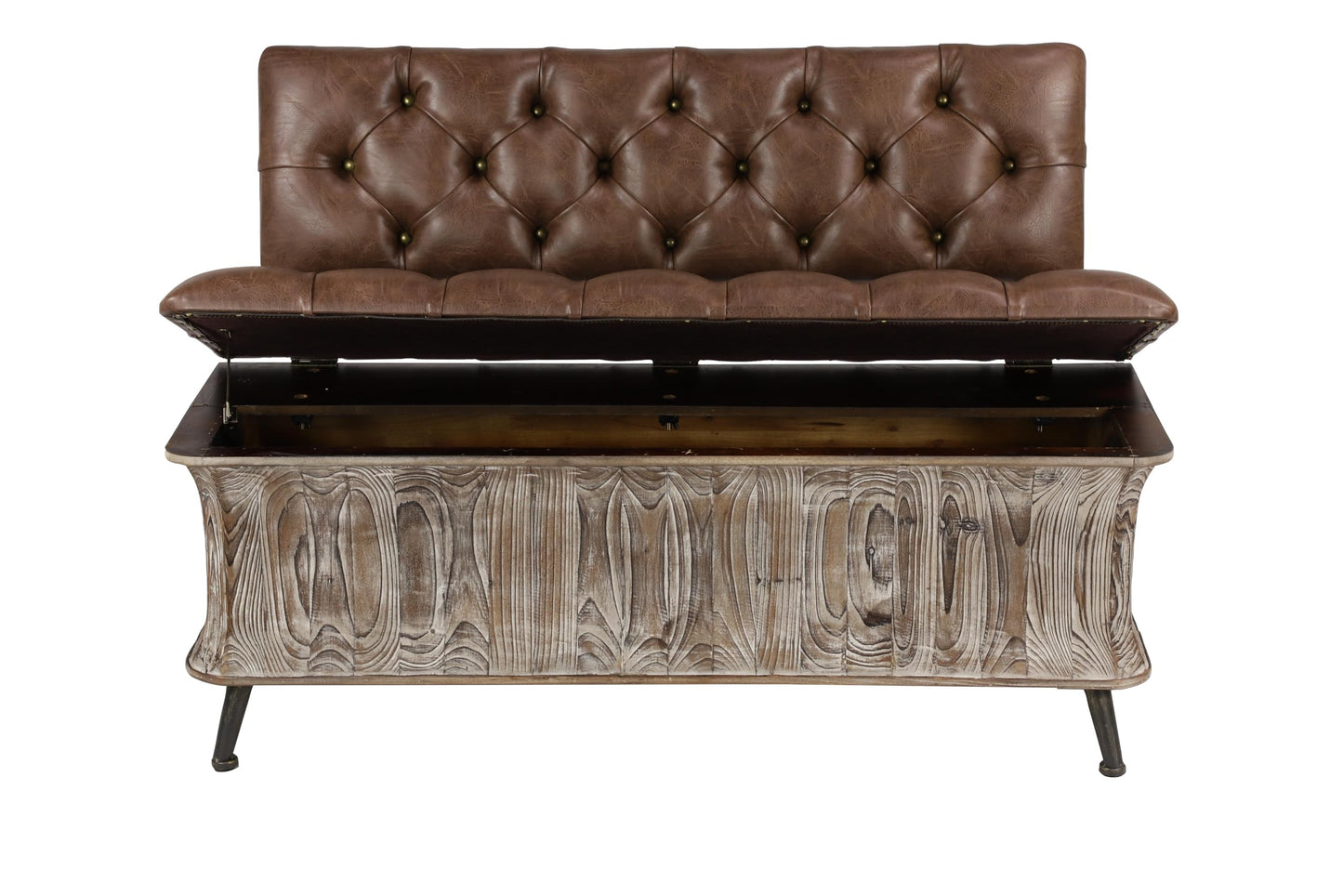 Deco 79 Wood Room Storage Bench Entryway Bench with Tufted Faux Leather Seat and Back, Bench 47" x 20" x 32", Brown