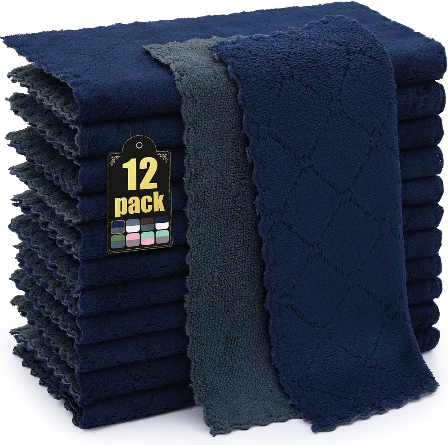 12 Pack (10" 10", Mordimy Kitchen Cloths Dish Towels x Dark Grey & Navy Blue), Super Soft and Absorbent Dish Cloths