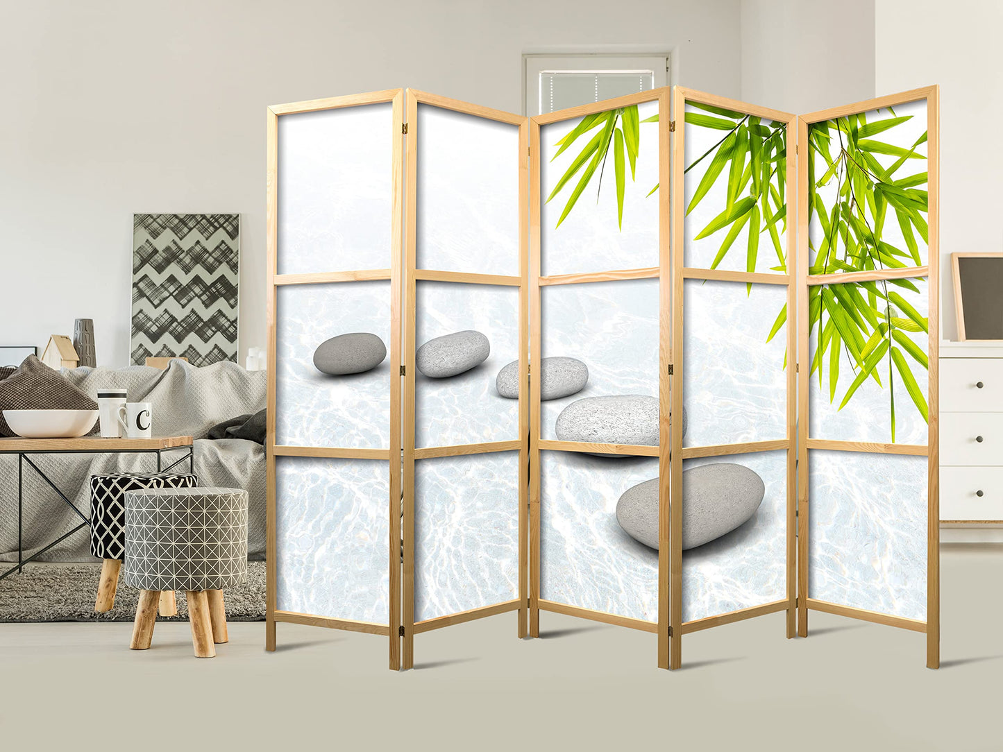 artgeist Japanese Room Divider XXL Spa Zen Oriental 90 x 67 in - 5 Panel Folding Screen Japan Design Home Decoration Art Deco p-C-0016-z-c