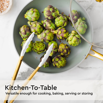 Gold Kitchen Utensils Set – 6 PC White Silicone and Gold Cooking Utensils with Spatula, Whisk, Tongs, Spoons, Cooking Tools for Nonstick Cookware – Luxury Kitchen Accessories for Home Chefs
