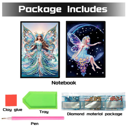 JISHSHAY 2 PCS Diamond Art Notebook Journal Fairy Elf Diamond Painting Note Book Gem Art Sketchbook Mosaic Kits for Adults Diary Gem Painting Leather Journal A5 Notebook with Special Shaped Drills