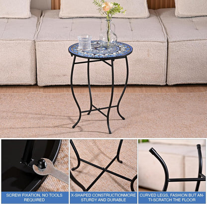 Aonagi Table,14" Metal Outdoor Side Diameter Round Plant Stand for Flower Pots Vase Home Decor, Weather Resistant Patio