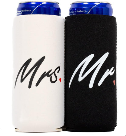 QualityPerfection Mr & Mrs Slim Can Cooler Sleeves, 2 Pack Insulated Neoprene Thermocoolers for 12 oz Drinks