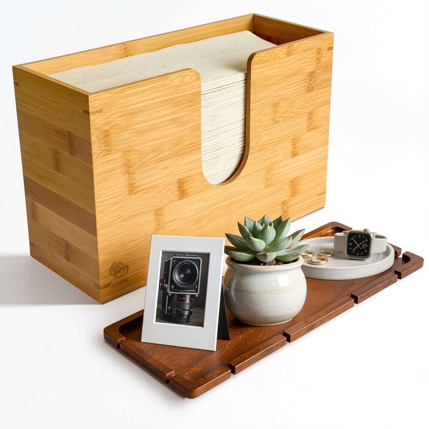 eBun Bamboo Paper Towel Dispenser with Lid, Countertop Holder for Multifold & Trifold Towels, Wooden Napkin Dispenser Box with Easy-Access Slot for Kitchen, Bathroom, Office