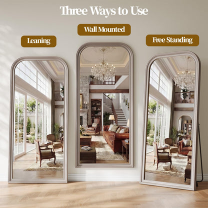 FlyEcho Full Length Mirror with Stand, 71"x32" Full Body Mirror, Floor Length Mirrors Wall Mounted with Rounded Top, Large Standing Mirrors, PU Frame, for Bedroom Living Room Cloakroom, Antique Sliver