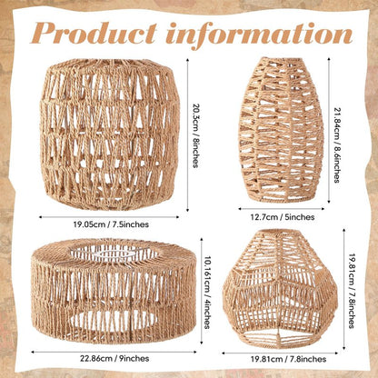 Baquler 4 Pcs Lamp Shade Pendant Light Shade Woven Lampshade Hanging Replacement Light Covers Boho Lamp Cover Home Decor, Farmhouse Rustic Wall Sconces for Table Lamps Floor Lamps