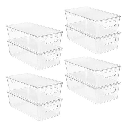 Vtopmart 8pcs Clear Organizers and Storage Bins with Lids, Stackable Plastic Storage Containers with Handles for Fridge, Freezer, Pantry, Cabinet, Kitchen Organization