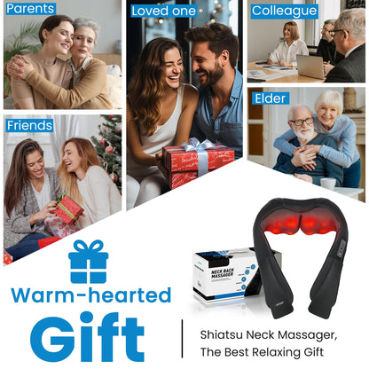 Shiatsu Neck and Back Massager for Pain Relief Deep Tissue, Neck and Shoulder Massager with Heat, Electric Kneading Back Massage for Muscle, Waist, Leg and Foot, Best Gift for Women Men Mom Dad