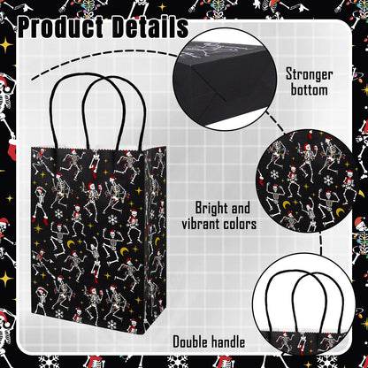 JarThenaAMCS 24Pcs Gothic Christmas Gift Bags with Handles Black Dancing Skeleton Candy Goodie Bags for Xmas Gothic Party Favors Supplies