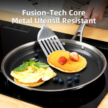 DELUXE Hybrid Nonstick Griddle Pan,12-Inch,Stay-Cool Handle,Dishwasher&Oven Safe,Induction-Ready,PFOA Free Compatible with All Cooktops Muffins - Breakfast - Daily Cooking