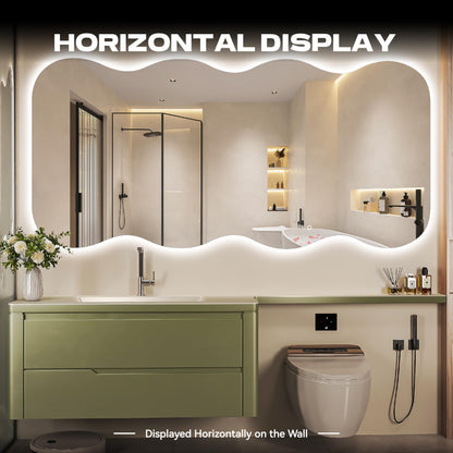 Hasipu Wavy Full Length Mirror with Lights - 79"×35" LED Wavy Floor Mirror, Frameless, Dimmable, Standing or Vertical/Horizontal Wall-Mounted Mirror for Bedroom, Living Room, Cloakroom