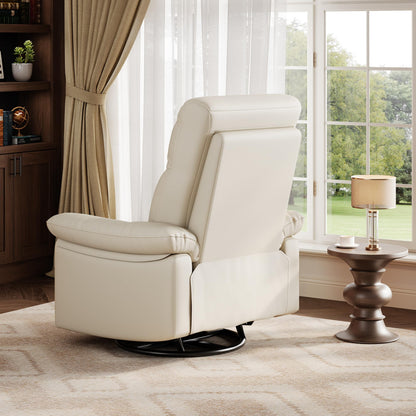 Garvee Power Recliner Chair with 270° Swivel and Rocking, Electric Glider Nursery Chair with USB Charging Port, PU Leather Upholstery and Button Tufted Backrest for Living Room, Cream