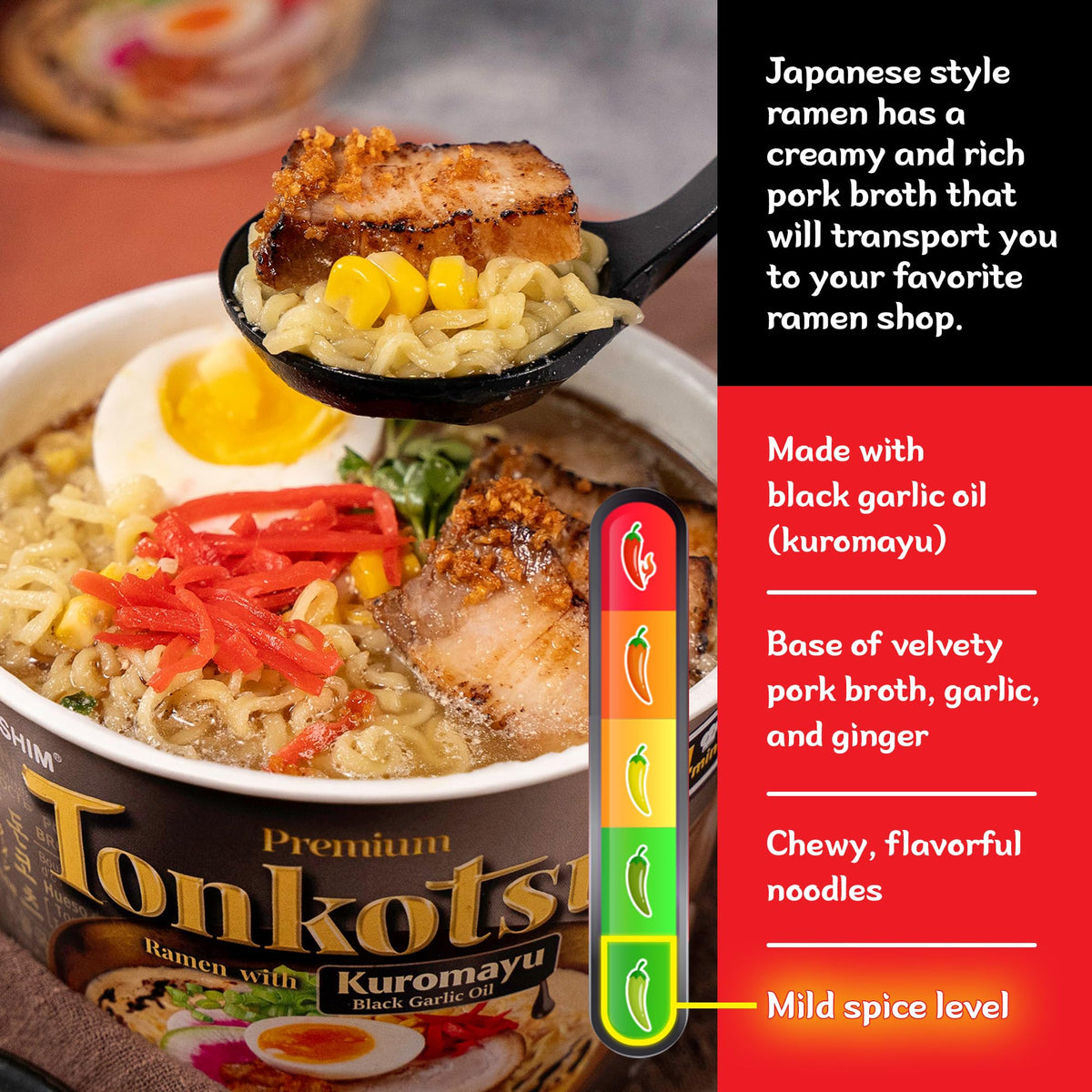 Nongshim Tonkotsu Ramen with Kuromayu Noodle Big Bowl, 3.56 Ounce (Pack Of 6)