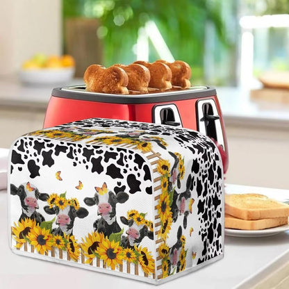 UNICEU Sunflower Farm Cow Animal 4 Slice Quilted Toaster Cover, Dust-proof Kitchen Small Appliance Cover