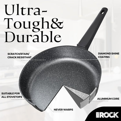 THE ROCK SOHO 11-Inch Non Stick Frying Pan with Lid – Nothing Sticks, Never Warps, Lasts Longer, Healthy Skillet with Heat-Resistant Handle, PFOA Free, Dishwasher Safe, Black