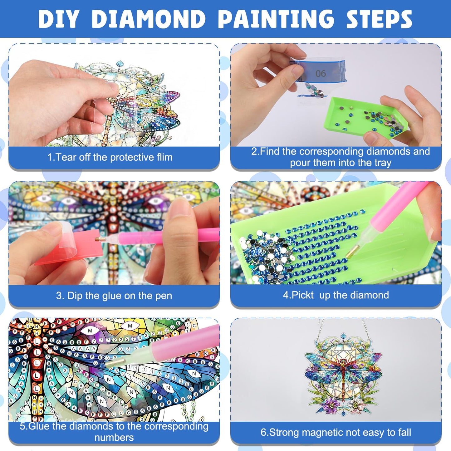 NAIMOER DIY Hanging Diamond Art Kits for Adults, Dragonfly Diamond Painting Kits, Special Shaped Rhinestone, Acrylic 5D Gem Art Craft Window Pendants Home Garden Wall Hanging Ornament Kits