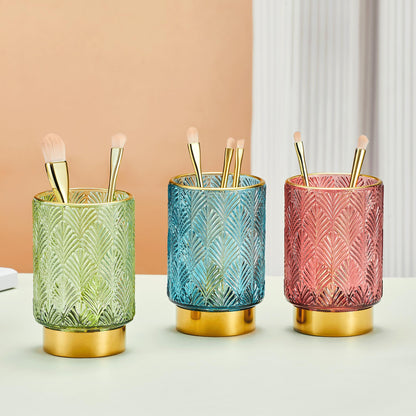 LEICURACE Makeup Brush Holder Organizer,Toothbrush Holders,Desk Pen Pencil Holder,Multifunctional Vintage Glass Brush Cup（A42-4-US）