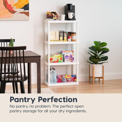 IRIS USA 4-Shelf Light Duty Plastic Storage Shelves, 200lb Capacity, 48" H x 24" W x 12" D, Medium Modular Shelving Unit Storage Organizer for Bathroom, Laundry, Garage & Home, Storage Rack - White