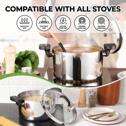 E-far Pasta Pot with Strainer Lid, 6 Quart Tri-Ply Stainless Steel Stock Pot & Push and Lock Handles, Non-toxic Multipurpose Cooking Pot for All Cooktops, Heavy Duty & Dishwasher Safe