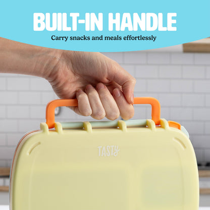 Tasty Bento Style Lunch Box, 4 Compartments with Built-In Phone Stand, BPA-Free Plastic, Portable Food Storage Container, Aqua
