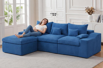 HABUTWAY 104" L Shaped Cloud Sectional Couch, Boneless Modular Sectional Sofa with Deep Seat, Corduroy Couches for Living Room, Modular Couch, No Assembly Required (Blue)