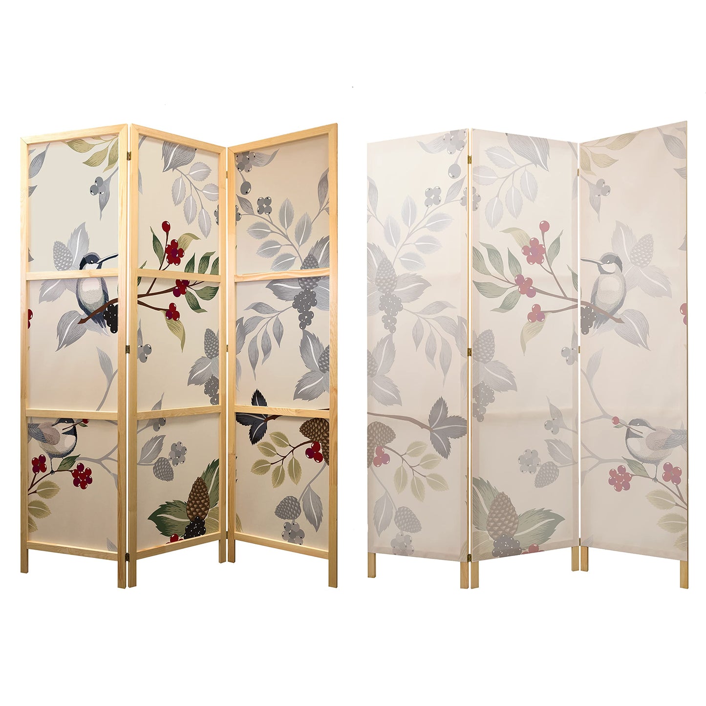 artgeist Japanese Room Divider XXL Birds Forest Nature Leaves Botanical 90 x 67 in - 5 Panel Folding Screen Japan Design Home Decoration Art Deco b-B-0593-z-c