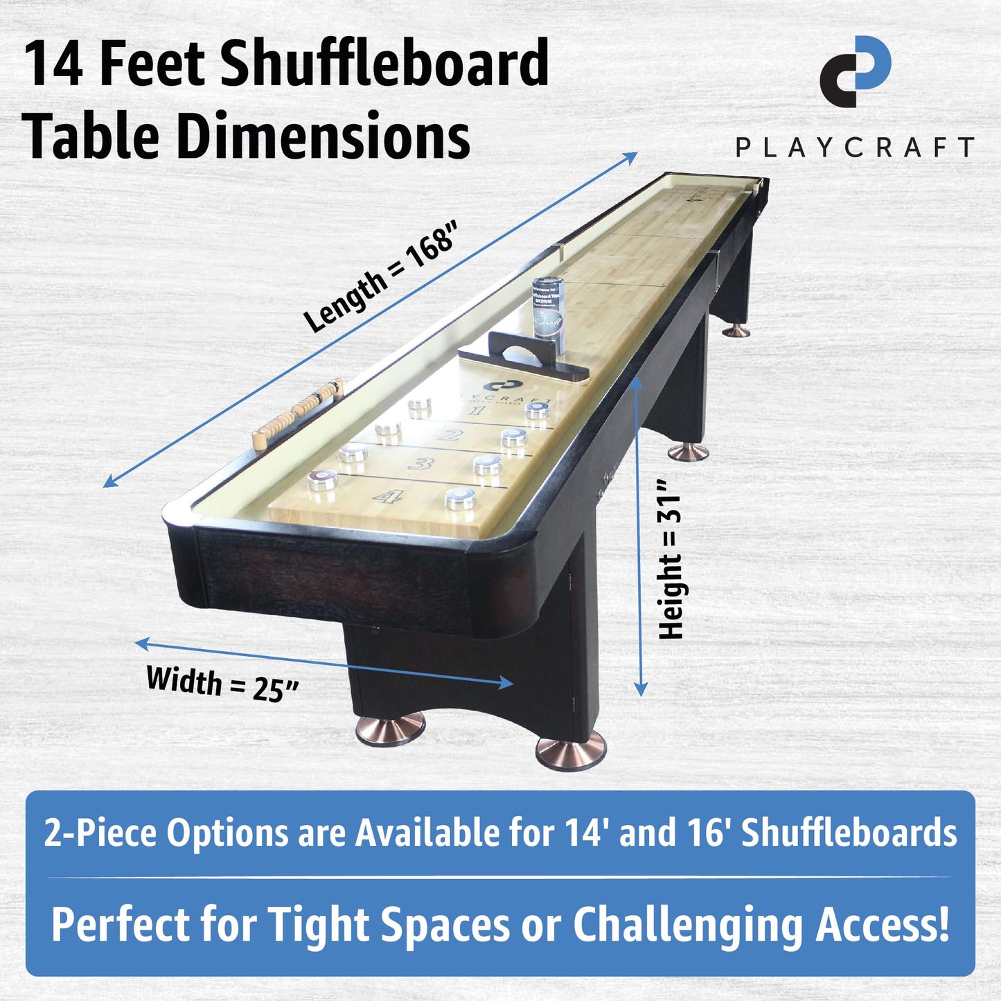 Playcraft Georgetown Shuffleboard Table with Storage Cabinet - Shuffle Board Game Table with Matching Abacus, 8 Pucks, Brush & Wax - Pro Climate Adjusters - Hand-Stained Espresso Finish - 14ft