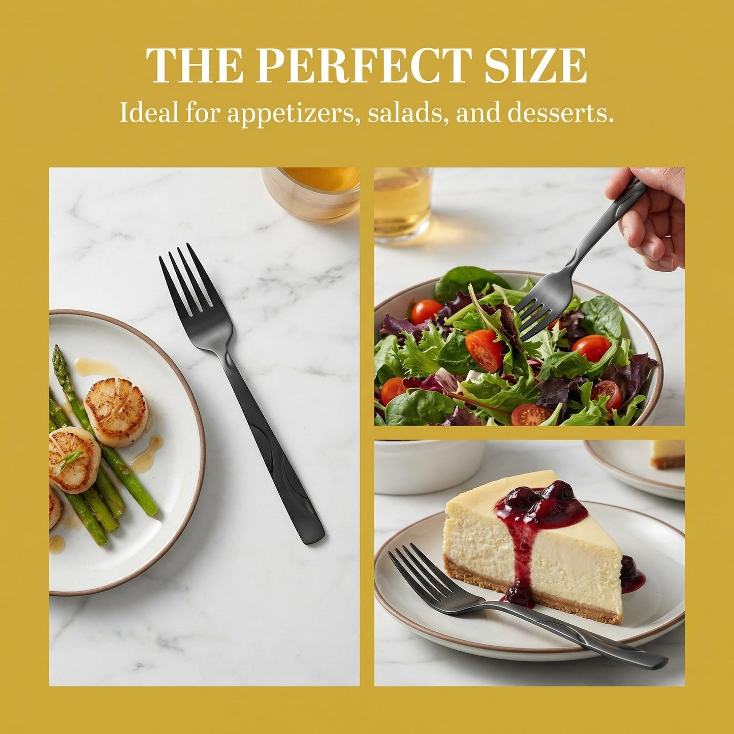 FONGDANLAITE 12 Piece Stainless Steel Black Salad Fork Set, 7.1 Inch Dessert Forks with Unique Satin Finished Handle Design - Dishwasher Safe