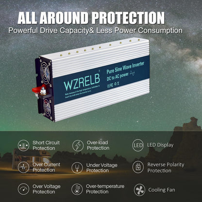 WZRELB 4000W Pure Sine Wave Inverter 24V DC to 110V 120V AC Power Converter with LED Display, Hardwire Terminal,Off-Grid Portable Power Inverter with Dual AC Outlets for Home, RV, Truck, Camping