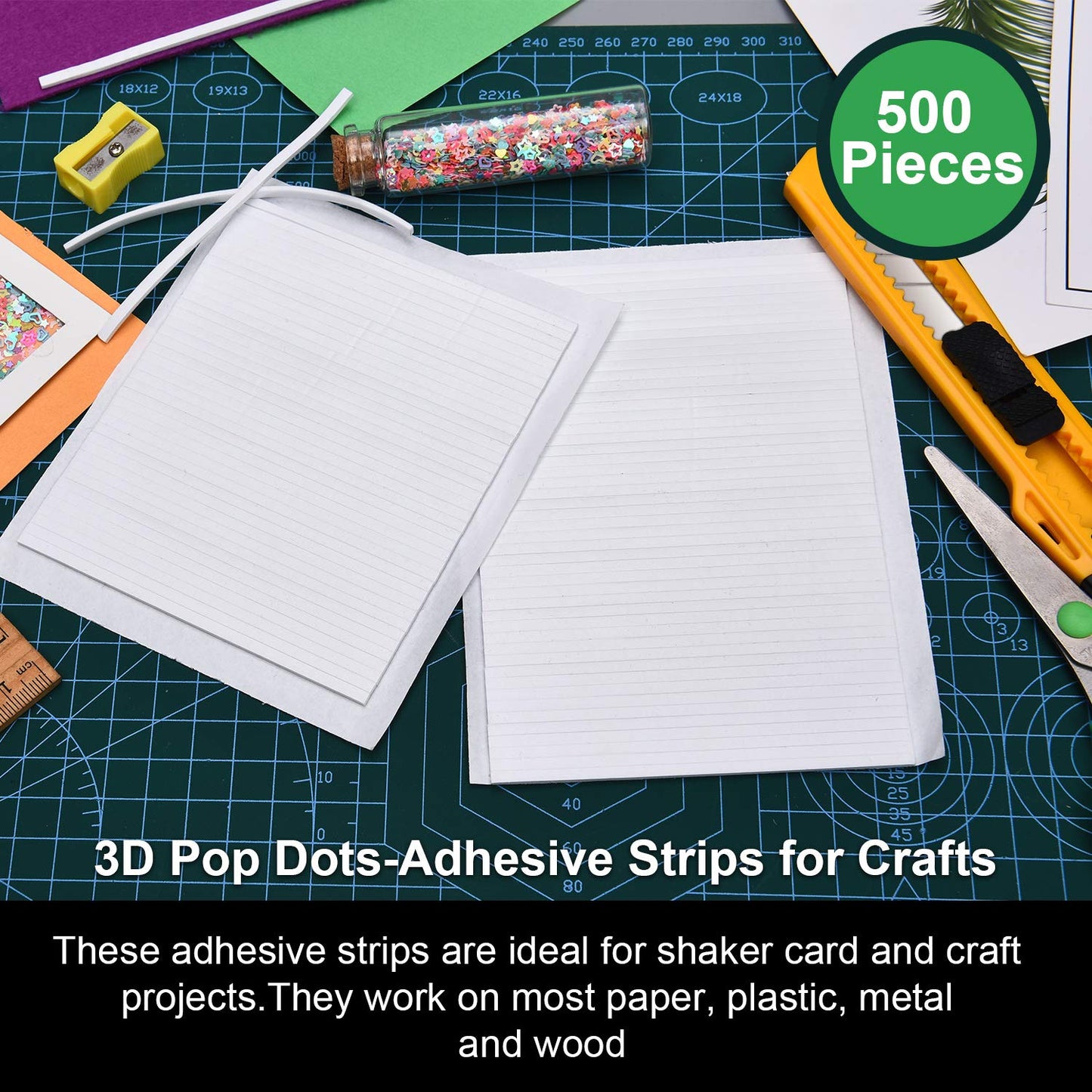 Outus 20 Sheets Foam Strips 1000 Pcs Double Sided Adhesive Foam Tape 3D Craft Tape for DIY Handmade Mini Stickers for Art Crafts Scrapbooking Card Making Office Supplies, 5.91 x 0.12 Inches
