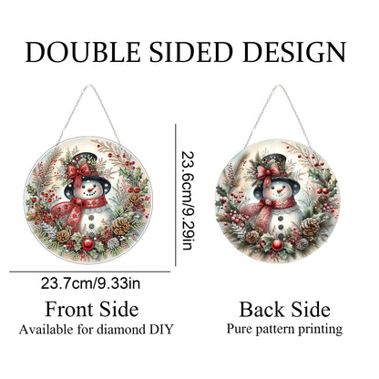 JJFox Diamond Art Hanging Kit for Adult,Special Shaped Rhinestone,Double Sided DIY Acrylic 5D Diamond Art Painting Window Pendants Home Garden Wall Hanging Kits Hanging Ornament (Christmas Snowman)