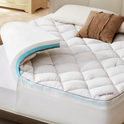 Bedlore 4-Inch Queen Mattress Topper for Back Pain - Dual Layer Medium Support (2" Gel Memory Foam + 2" Cooling Fluffy Pillow Top Pad), Breathable & Pressure Relief (White)