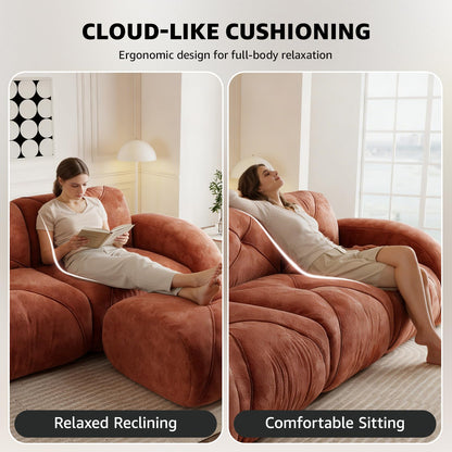 Red L-Shaped Sectional Couches for Living Room, Velvet Fabric Boneless Couch, No Assembly Cloud Modular Sectional Sofa with 1 Ottoman, Foam Couch Compressed Sofa Set for Apartment, Sofas para Sala