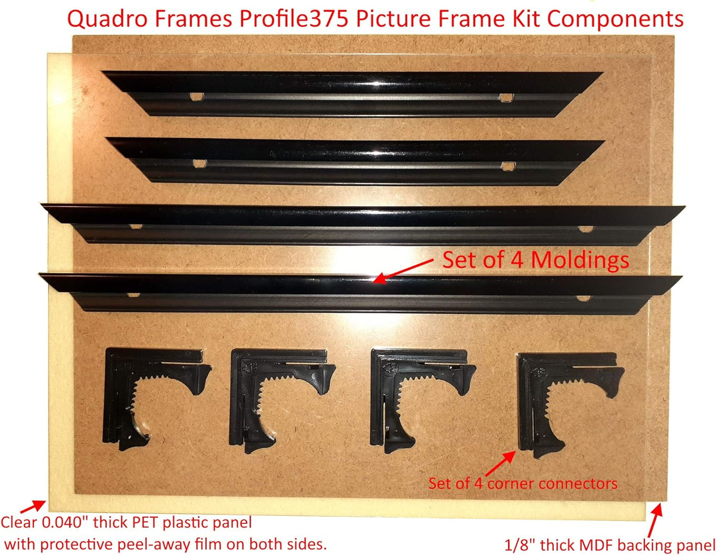 Quadro Frames 6x18 inch Picture Frame, Black, Style P375-3/8 inch Wide Molding