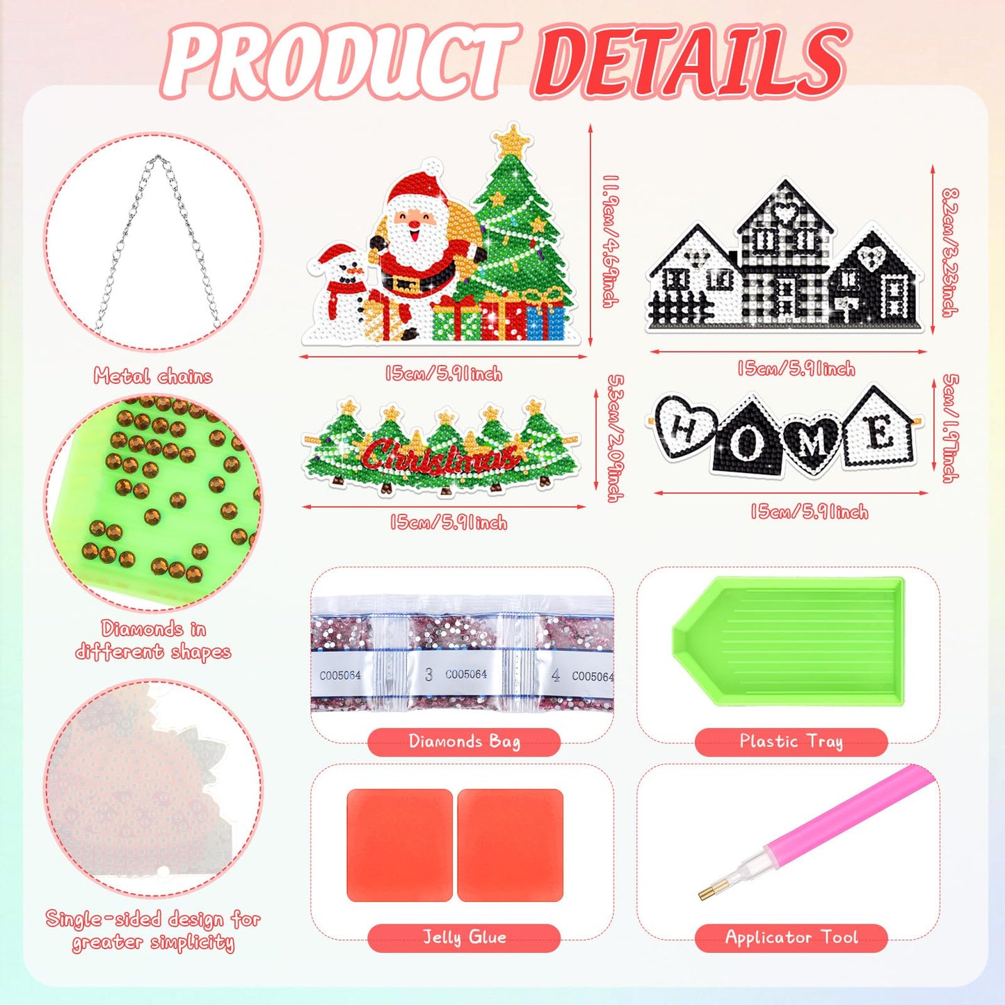 Cinnvoice 12 Pcs Seasonal Diamond Art Wreath Kits Holiday 5d DIY Diamond Painting Signs Germ Hanging Art Ornaments for Wall Door Decorations (Holiday)