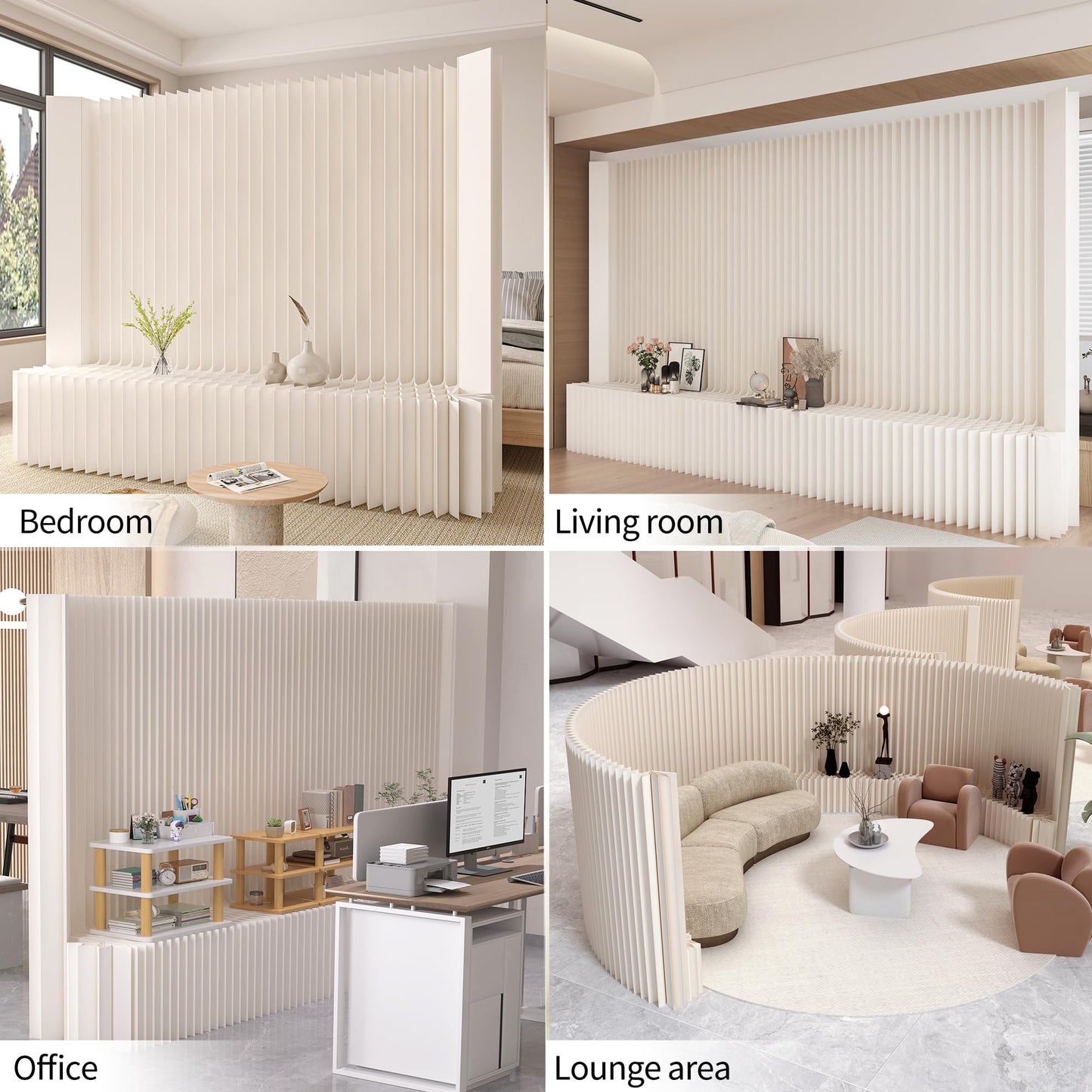 Paper Room Divider, Portable Folding Privacy Screen – Retractable Partition Wall for Home Office, Hotels, Stores, Studios, Exhibition, and Indoor Space Separation（White）