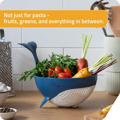 Peleg Design Pastail Medium Pasta Colander – Fun Whale-Shaped Plastic Colander for Draining Pasta, Vegetables, and Fruit. Fun kitchen gadgets. Cute kitchen gift.