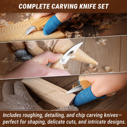 BeaverCraft Wood Carving Kit for Beginners S15 with Detail Chip Sloyd Whittling Knives & Leather Strop, 2 Different Sizes Basswood Soft Unfinished Carving Wood Blocks BW18