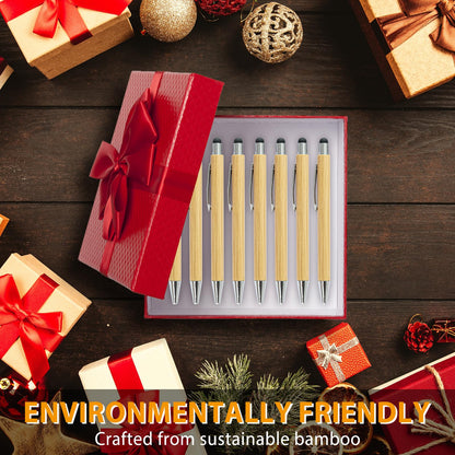 lyforx 250 Pack Bamboo Pens Bulk with Touch Stylus Tip Wooden Bamboo Pens Engraving Wooden Ballpoint Pen Customizable Gift Pen Bulk