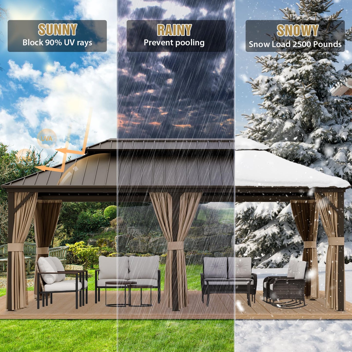 COOS BAY 12x20 Hardtop Gazebo with Aluminum Frame, Galvanized Steel Roof with UV Protection for Patio, Backyard, Garden, Outdoor Events, Dark Brown/Tan
