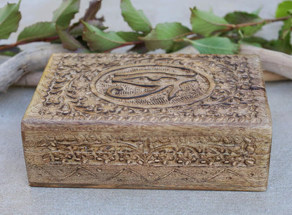 Egyptian Eye of Horus Hand Carved Jewelry Trinket Keepsake Box (Large)