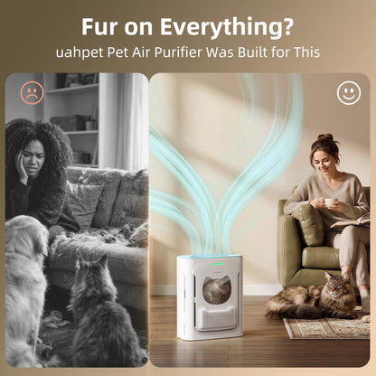 uahpet Pet Air Purifier, H13 HEPA Filter for Pet Hair, Dander & Odors, 2100 Sq Ft Coverage, Plug & Play No WiFi Required, Clog-Resistant Intake, Washable Pre Filter, Quiet 25dB