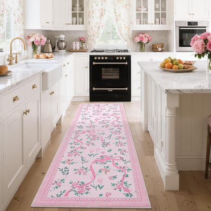 2.5x8 GarveeHome Runners for Hallways Non Slip, Kitchen Runner Rug Coquette Pink Rugs for Bedroom Girls, Low Pile Soft