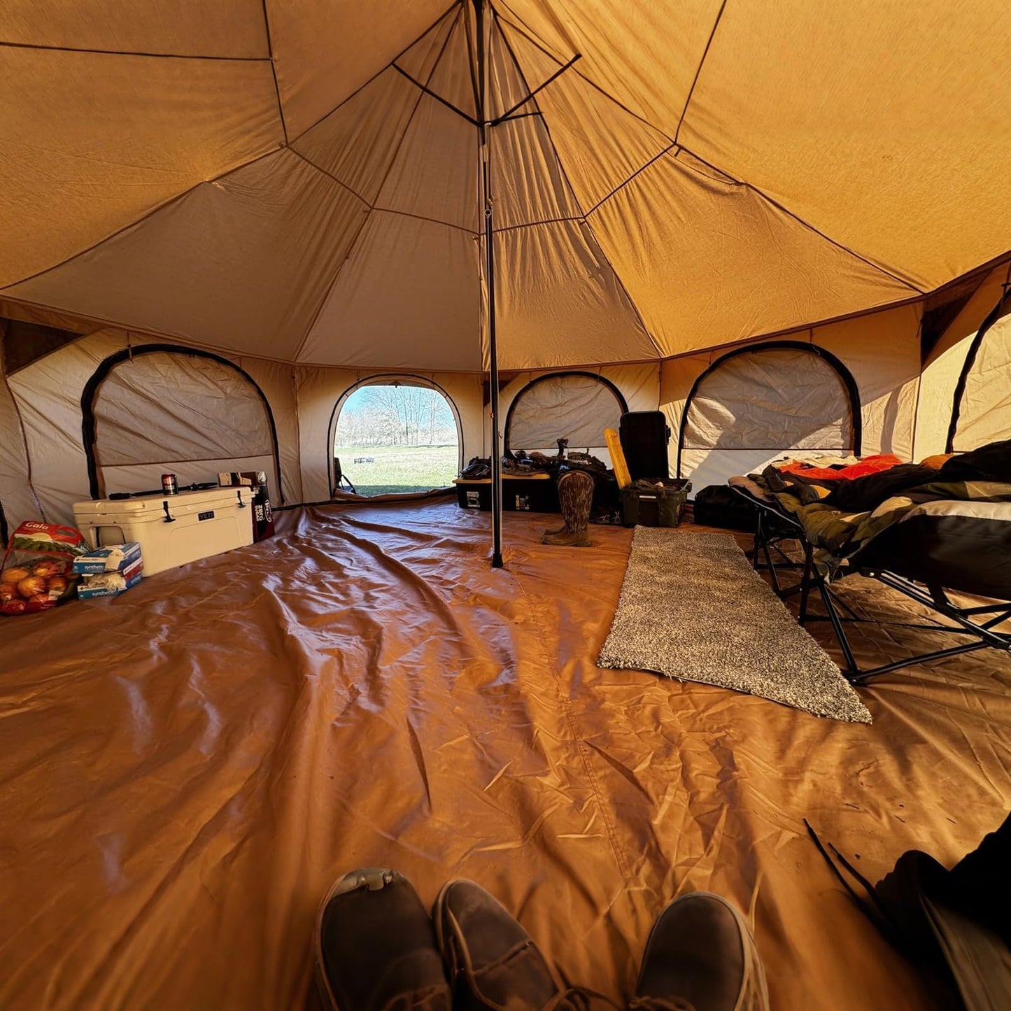 ShinHye 16.4ft Bell Tent for Glamping & Camping – Waterproof Canvas with Stove Jack, Removable Floor & 8 Mesh Windows (Fits 6-8 People)