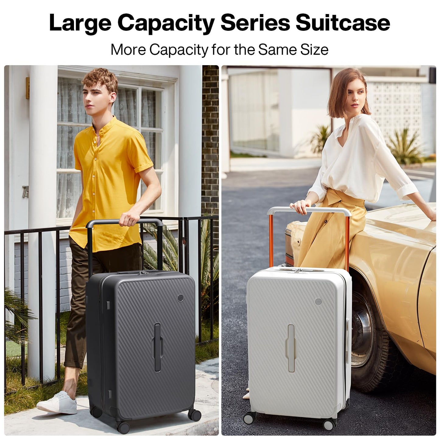 mixi 26 Inch Large Checked Luggage Suitcase with Spinner Wheels Upgrade Wide Handle PC Hard Shell Rolling Travel Suitcase with TSA Lock, Smoke White