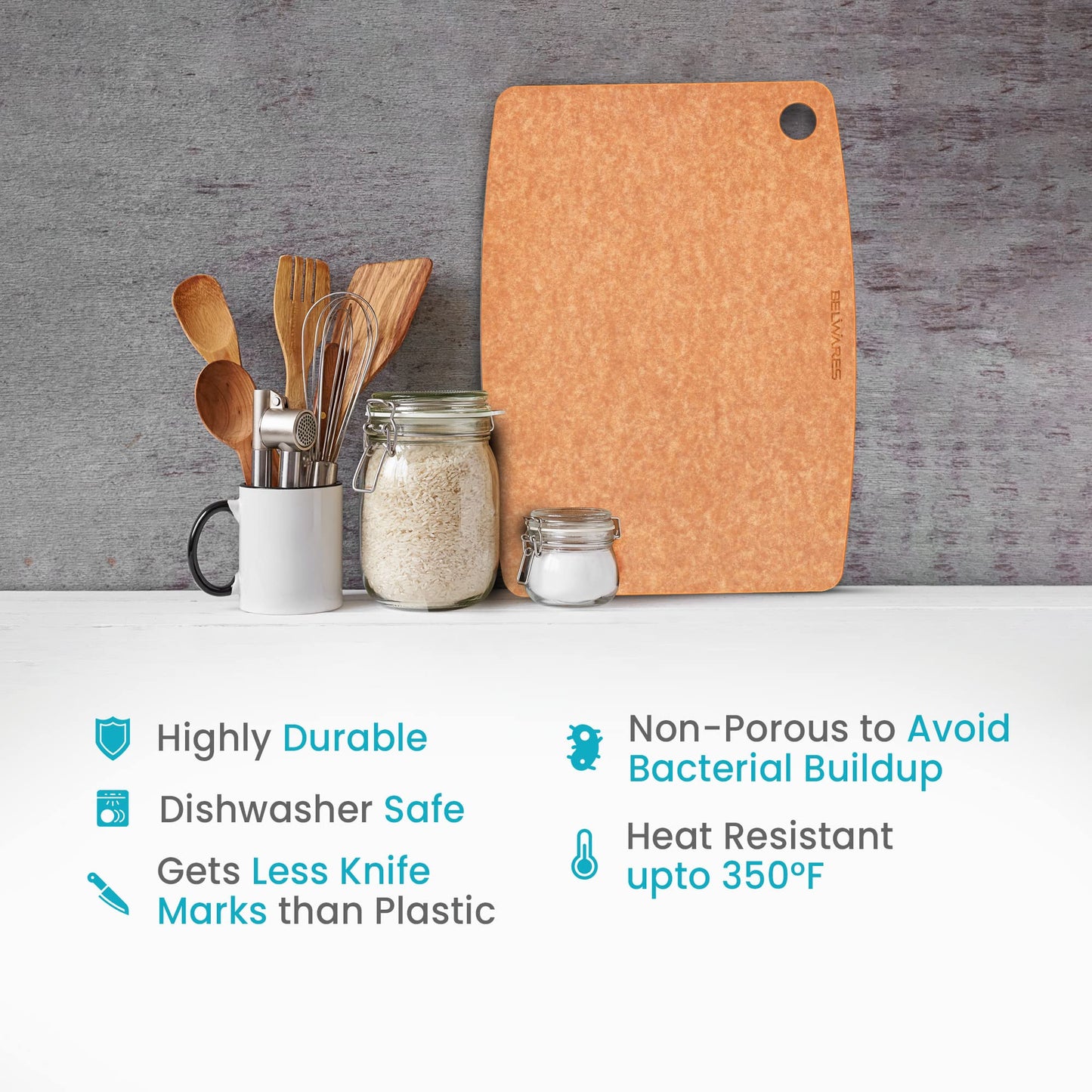 Dishwasher Safe Cutting Board for Kitchen - Large Composite Wood Chopping Board, Thin & Lightweight, Heat Resistant, BPA-Free and Eco-Friendly Cutting Board for Meal Prep, 14.5 x 11.25 Inch (Natural)