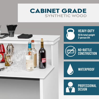 GoBar Elite Portable Bar Table for Events - Foldable Commercial Grade Wood - Pop up Mobile Bartending Station - White