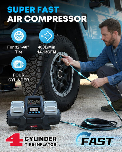 Kohree 12V Four Cylinder Fast Air Compressor with Digital Display Panel, Heavy Duty 14.13 CFM Tire Inflator Tire Pump for Offroad Truck RV 4x4 Vehicle, Max 150 PSI